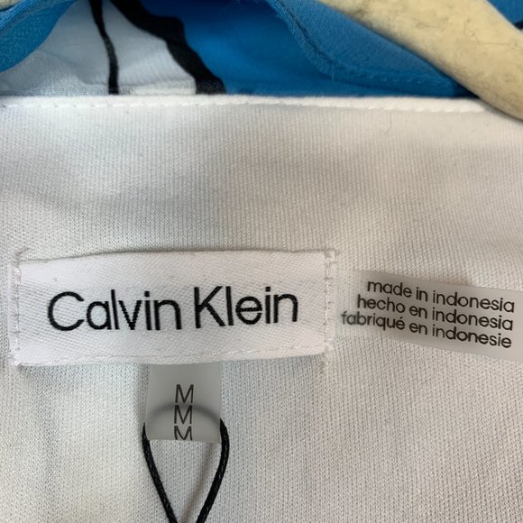 Calvin Klein Womens Floral Printed Chiffon Faux Wrap Dress Blue Size M NWT - Picture 9 of 13